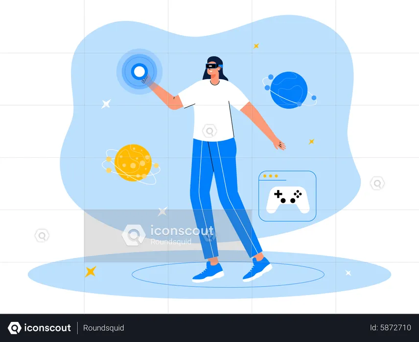 Happy woman using metaverse tech  Illustration