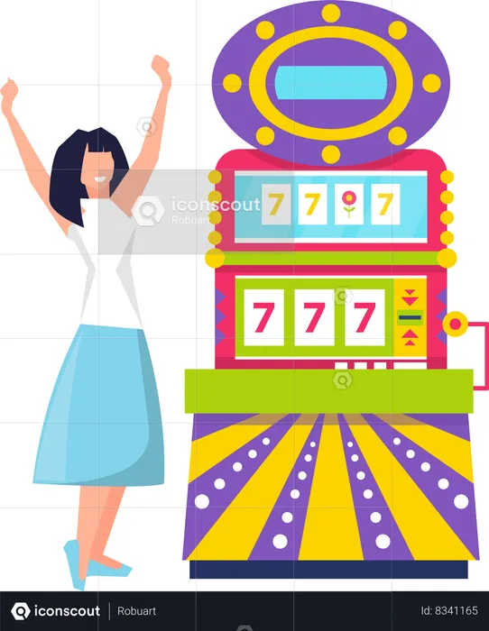 Happy Woman Winning jackpot on sloth machine  Illustration