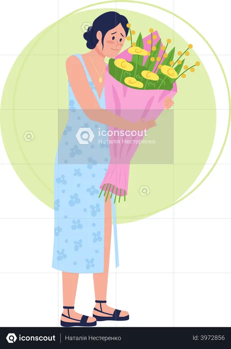 Happy woman with bouquet  Illustration