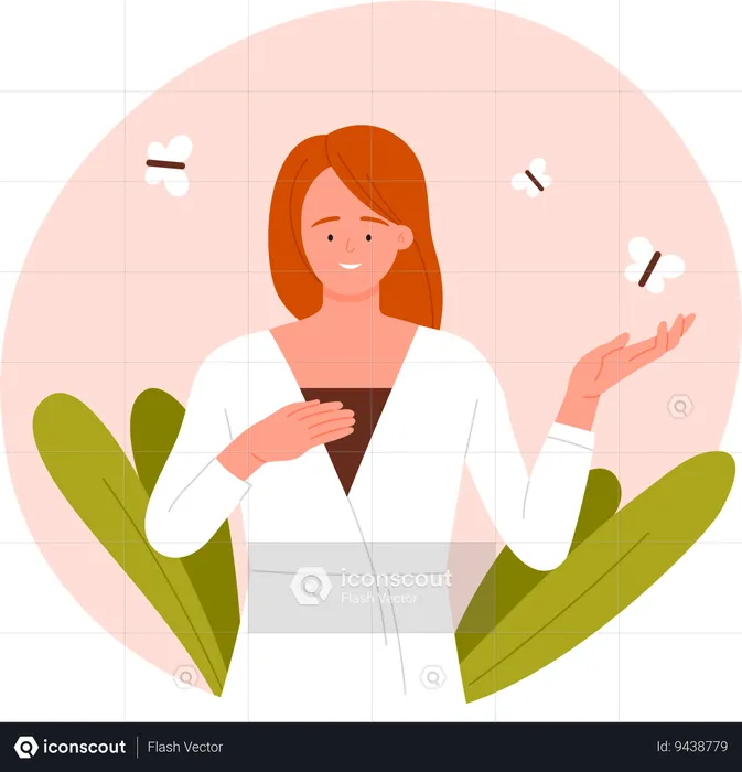 Happy woman with butterfly  Illustration