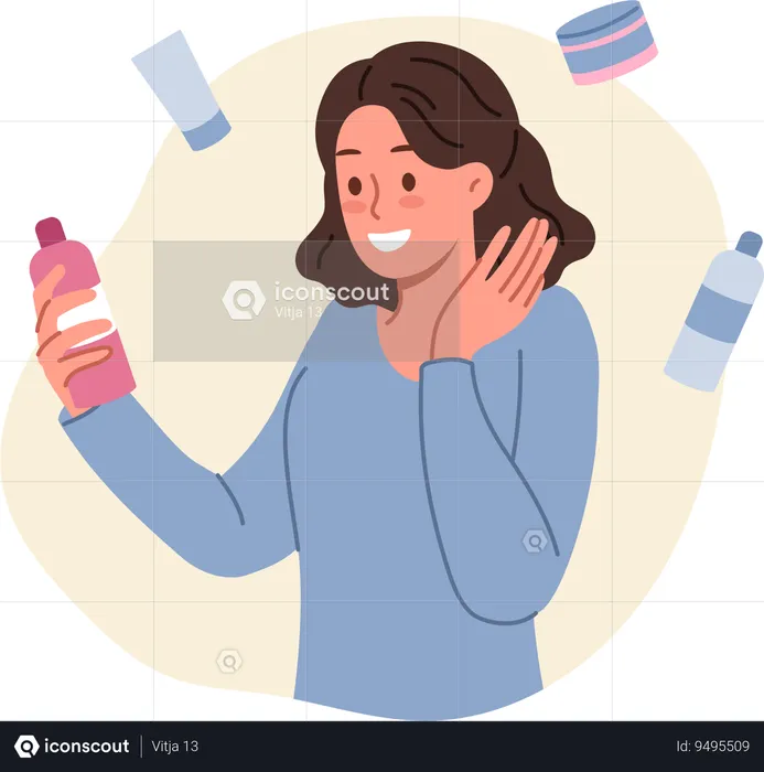 Happy woman with Cosmetic product  Illustration