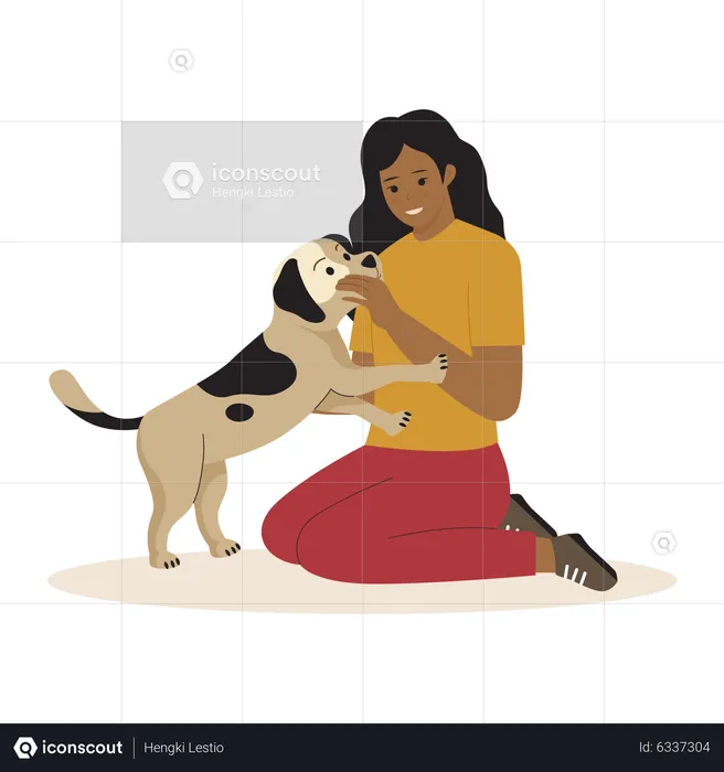 Happy woman with dog  Illustration