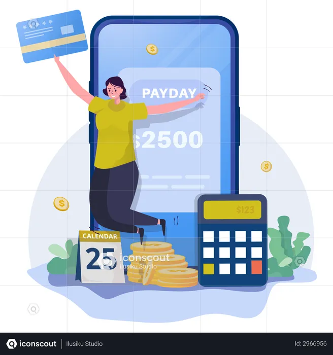 Happy woman get paid for job  Illustration