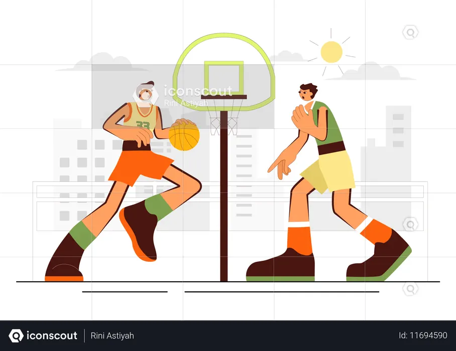 Happy Young Boys Playing Basketball  Illustration