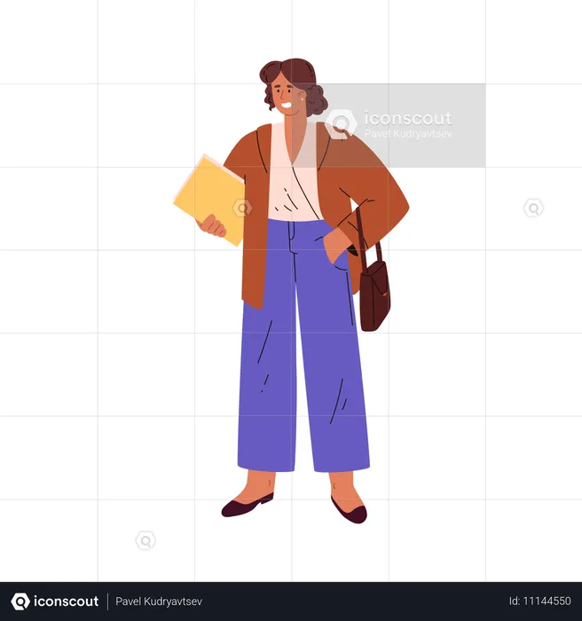 Happy young business woman with folder of documents  Illustration