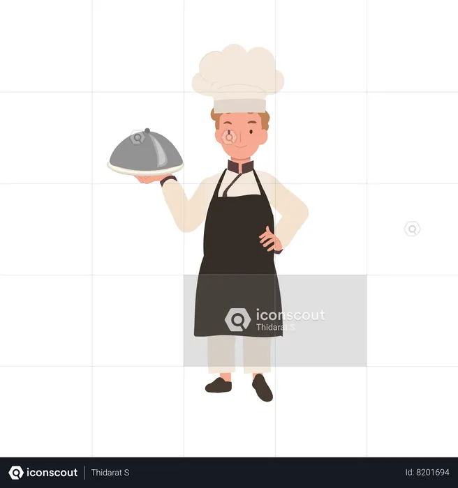 Happy Young Chef Preparing Tasty Meals  Illustration