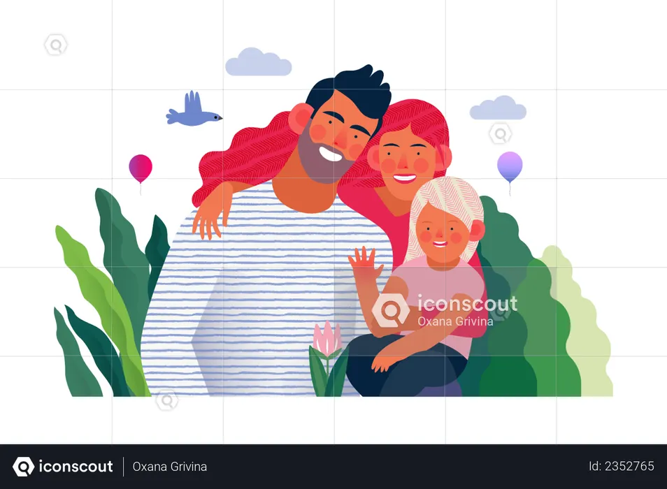 Happy Young couple and daughter  Illustration