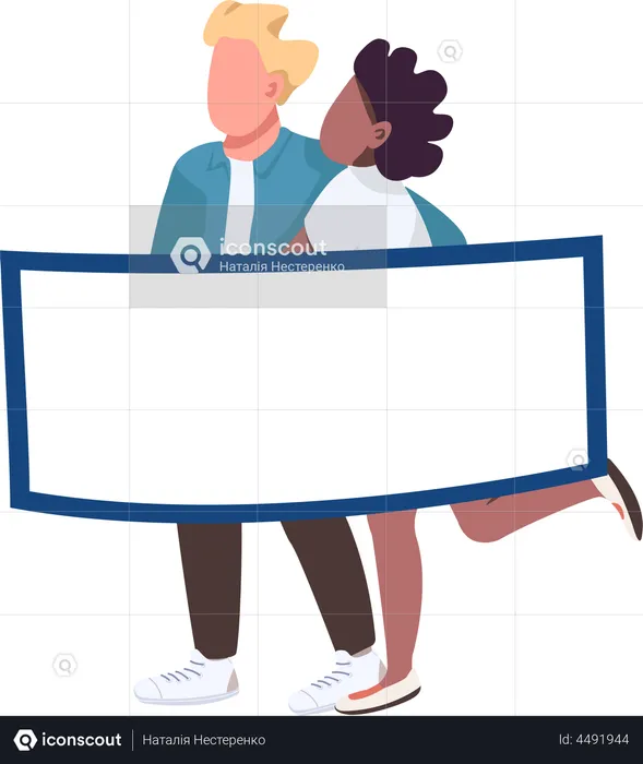 Happy young couple with blank poster  Illustration