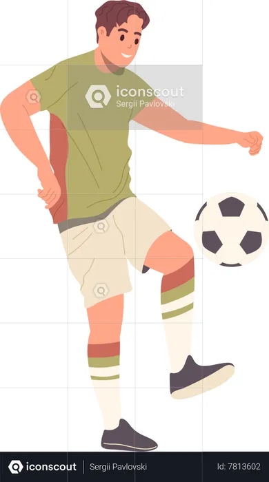 Happy young football player training  Illustration