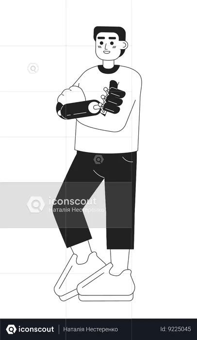 Happy young man crossed hand and bionic hand  Illustration