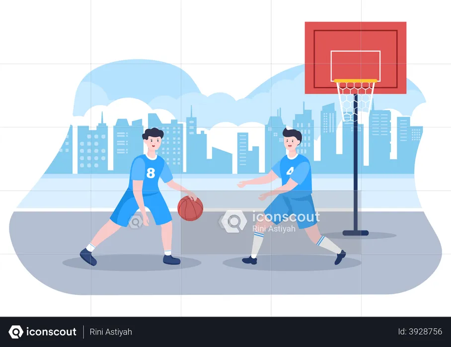 Happy Young Man Playing Basketball  Illustration
