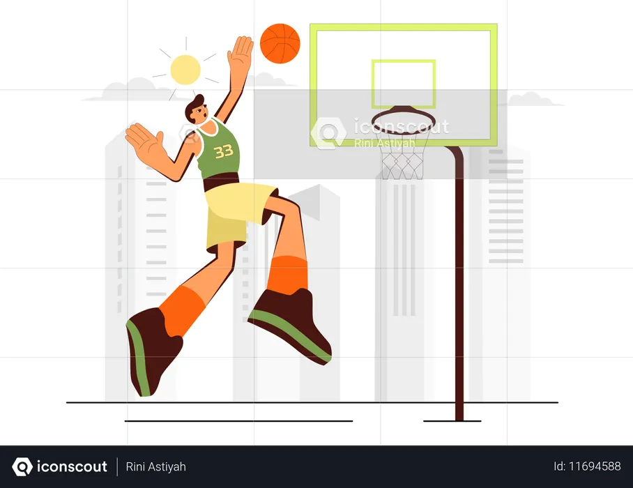 Happy Young Man Playing Basketball  Illustration