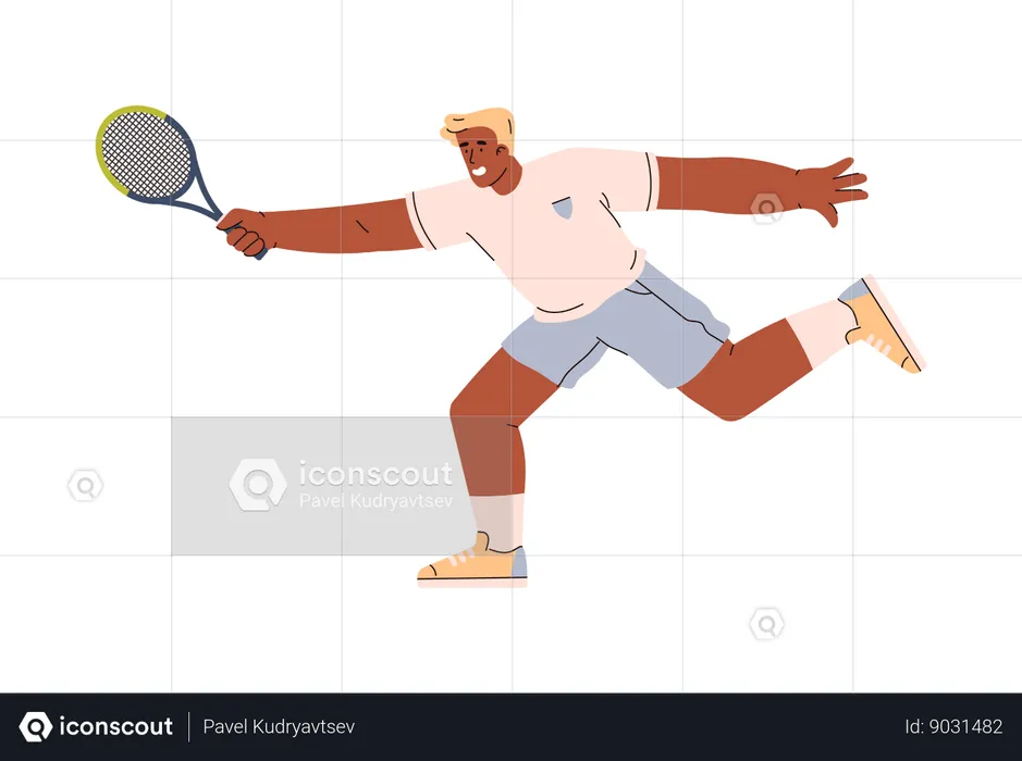 Happy young man with tennis racket  Illustration