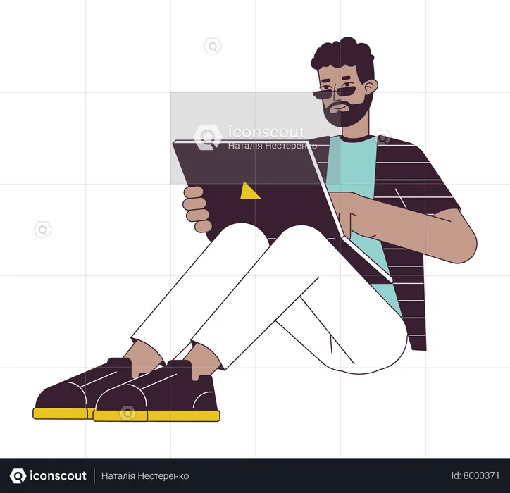 Happy young man working on laptop  Illustration