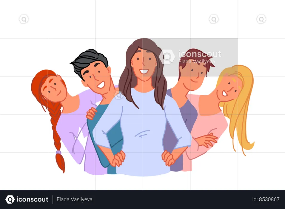 Happy young people standing together  Illustration
