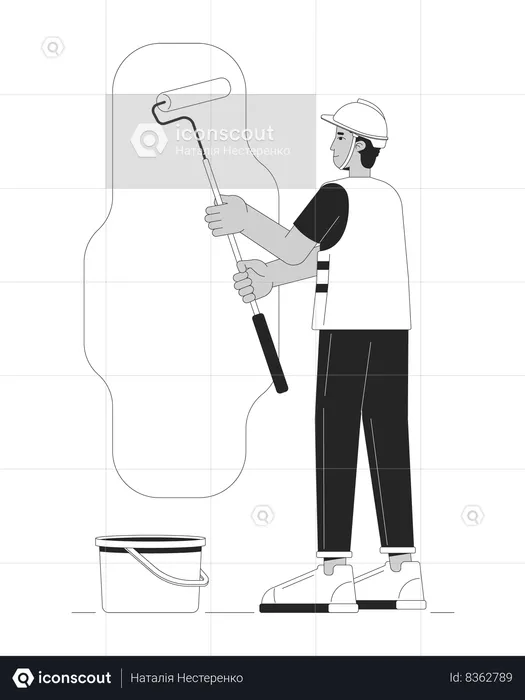 Hardhat contractor painting wall  Illustration