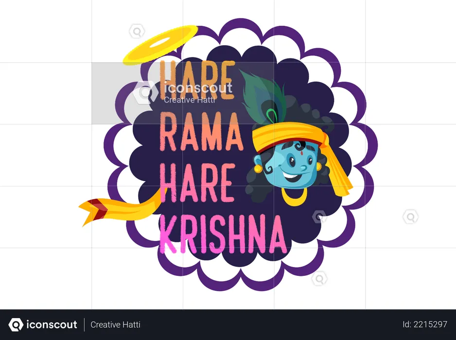 Hare Rama Hare Krishna Text with Face of lord Krishna Janmashtami Festival Slogan  Illustration