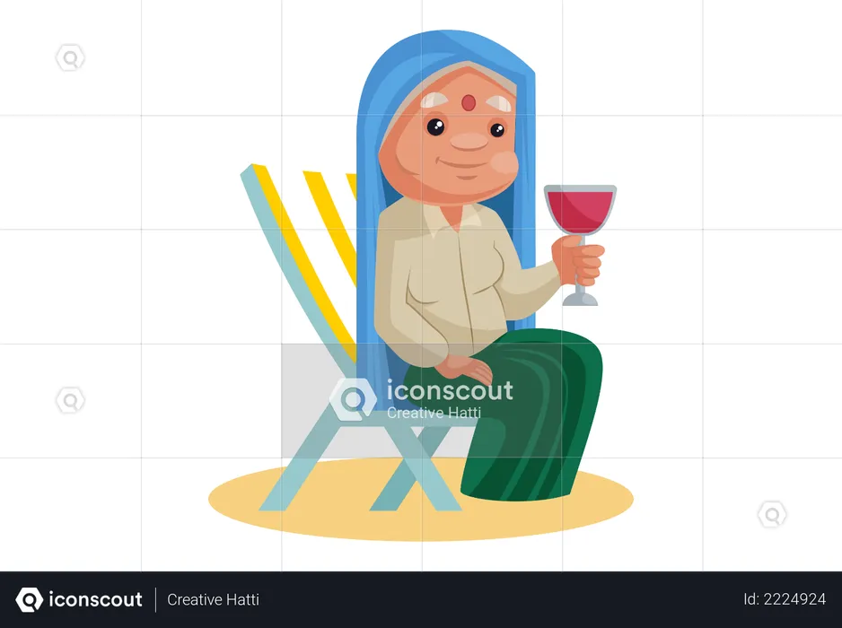 Haryanvi Woman drinking cold drink in summer vacation  Illustration