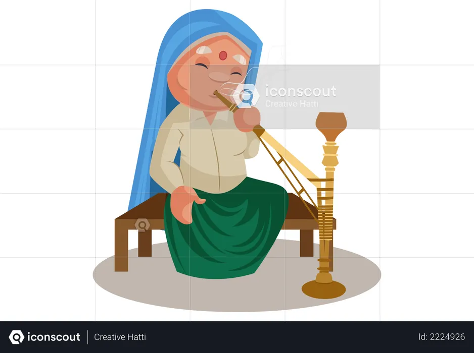 Haryanvi Woman enjoying hookah  Illustration