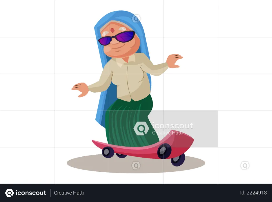 Haryanvi-Frau reitet Skateboard  Illustration
