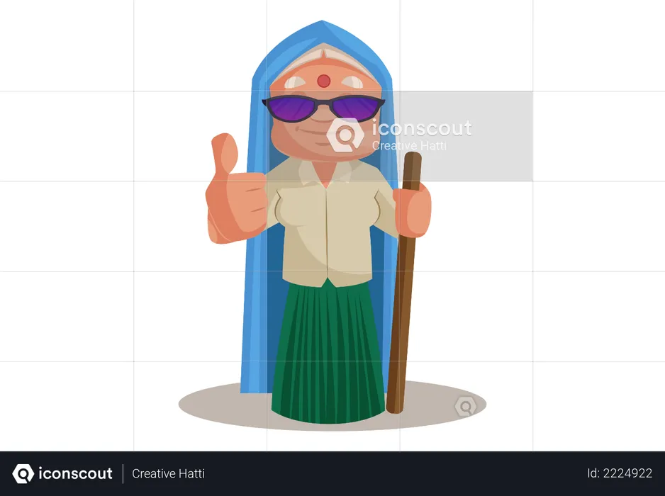 Haryanvi Woman wearing sun glasses giving thumb up  Illustration