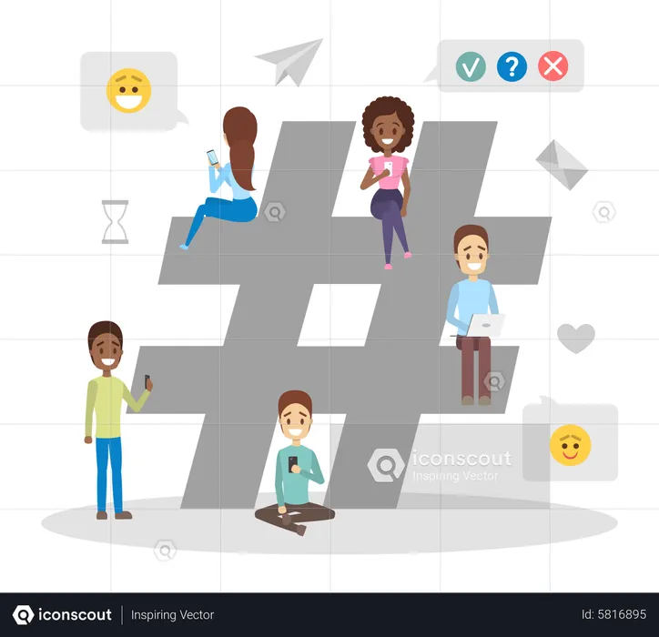 Hashtag de marketing de mídia social  Ilustração