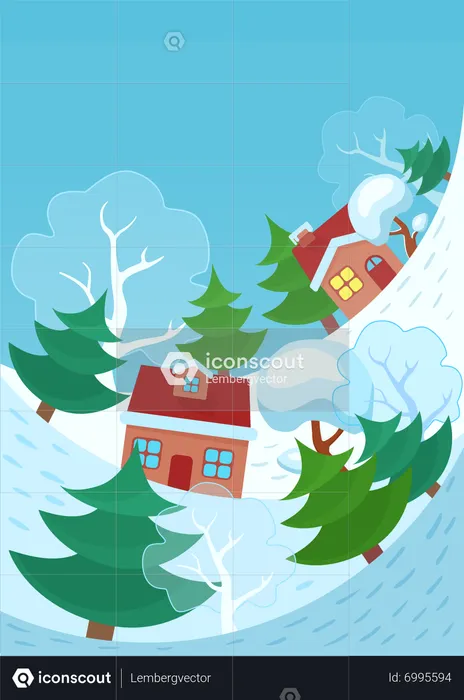 Haus im Winterwald  Illustration