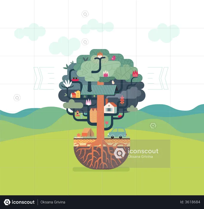 Häuser auf Baum  Illustration