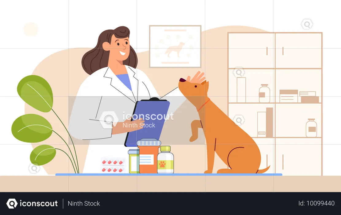 Hund besucht Tierklinik  Illustration