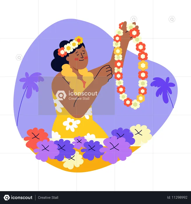 Hawaiianische Frau hält Blumengirlande  Illustration