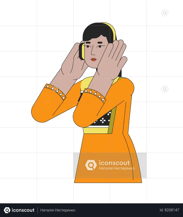 Headphones indian young woman  Illustration