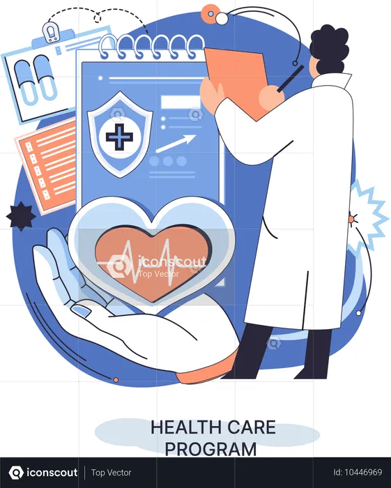 Health care program, online medical services, protection medicine, medical insurance, telemedicine metaphor  Illustration