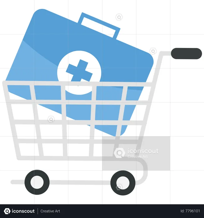 Healthcare box in a shopping cart with businessman  Illustration