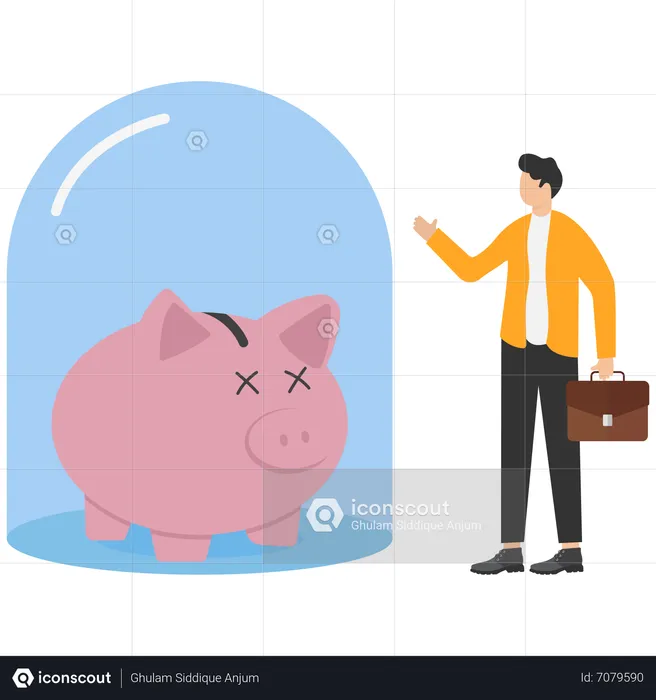 Healthy pink piggy bank happily standing in cover glass protect  Illustration