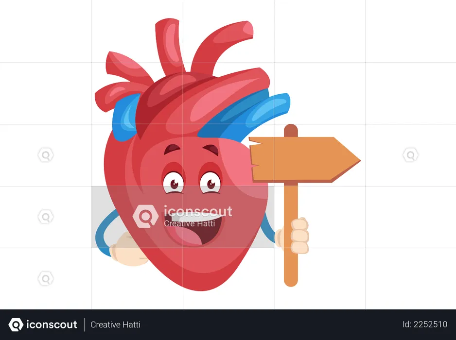 Heart character is holding a wooden board in hand  Illustration