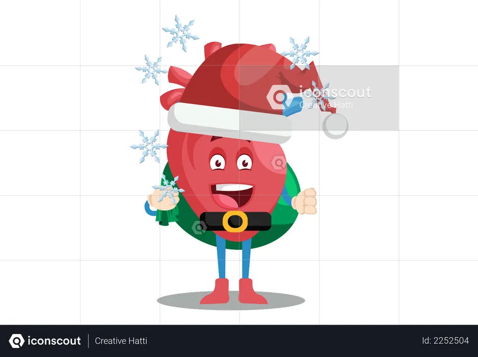 Heart character is wearing a Santa hat  Illustration