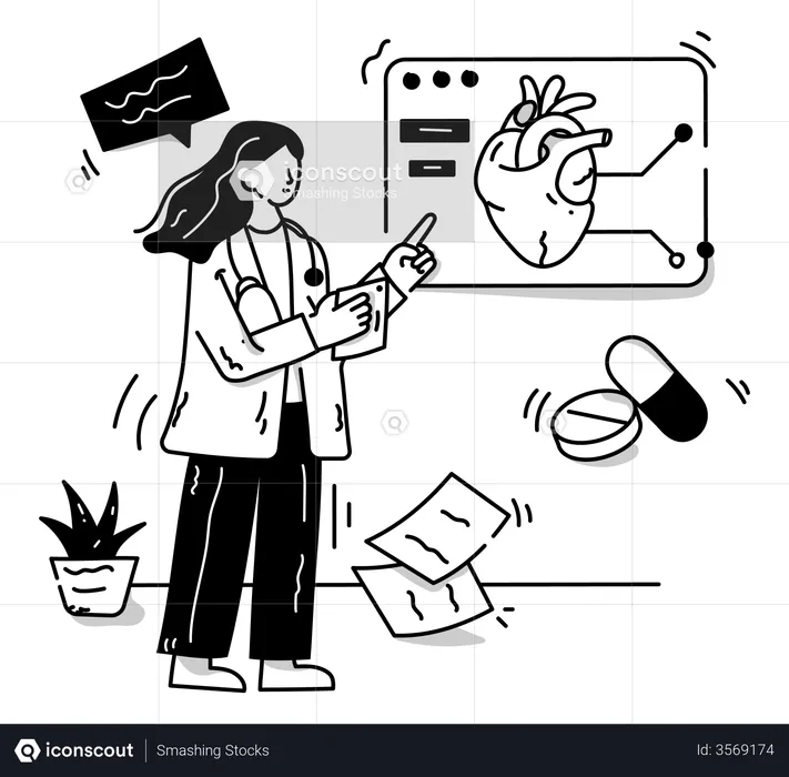 Heart surgeon analyzing heart disease  Illustration