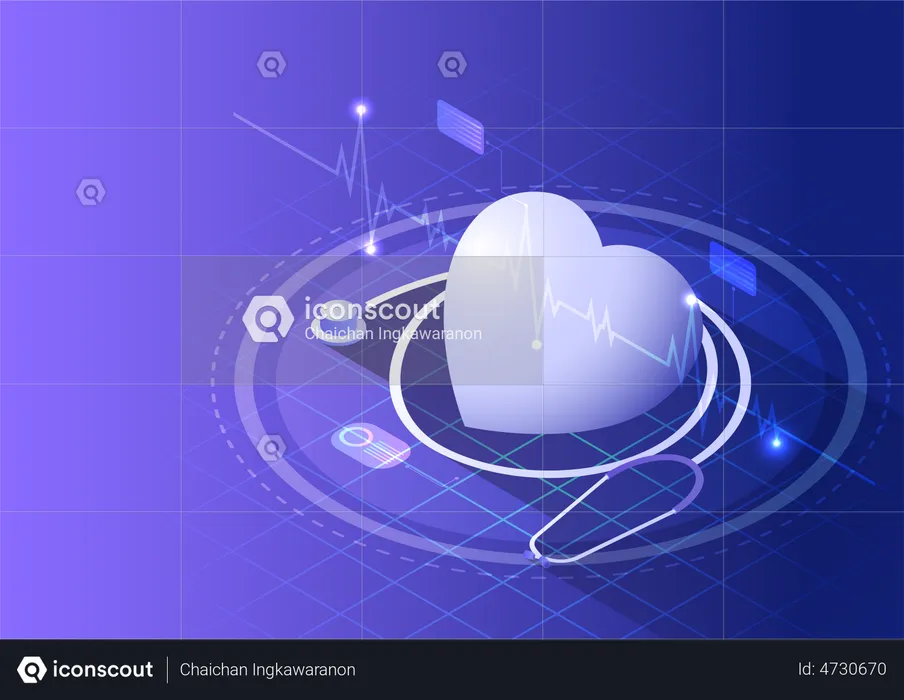 Heart with Stethoscope  Illustration
