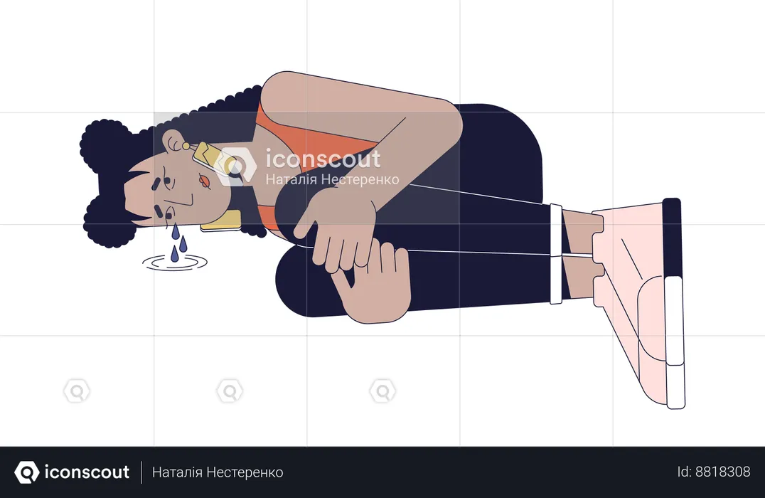 Heartbroken latina woman lying curled up  Illustration