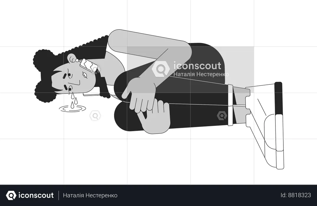 Heartbroken latina woman lying curled up  Illustration