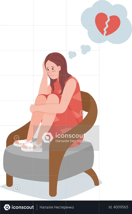 Heartbroken Teen Girl Sits In Chair  Illustration