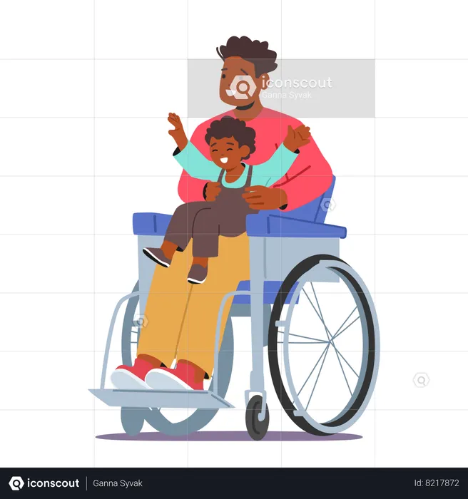 Heartwarming Scene Disabled Father In Wheelchair  Illustration