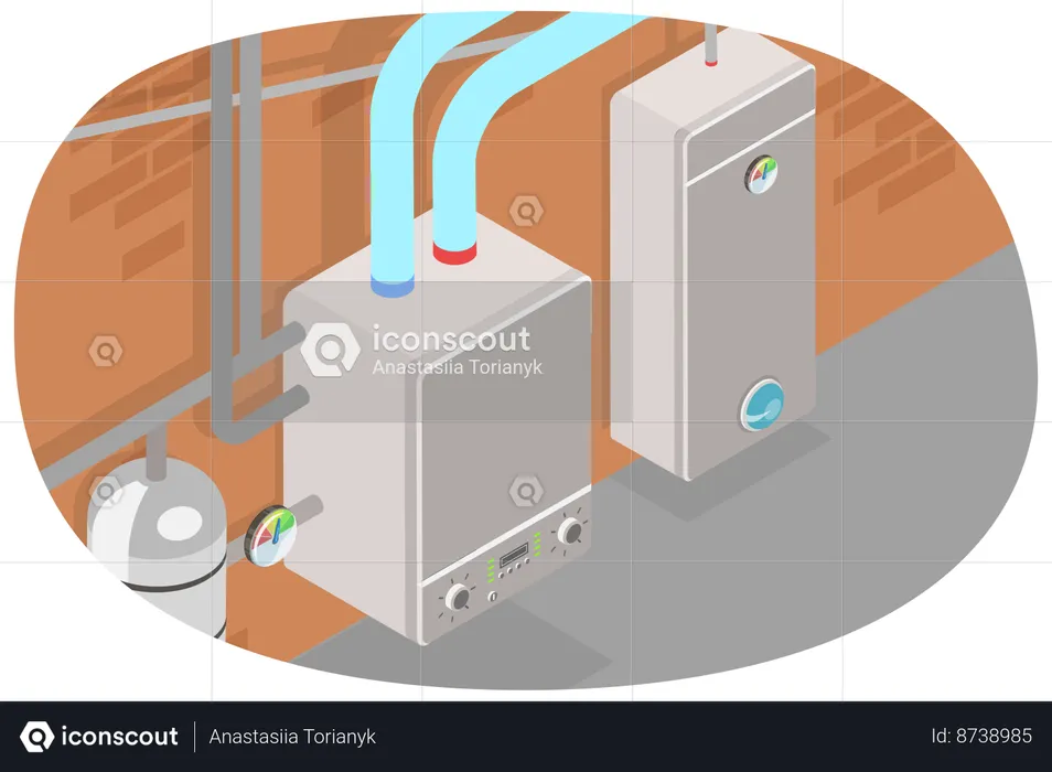 Heating System in House Basement  Illustration