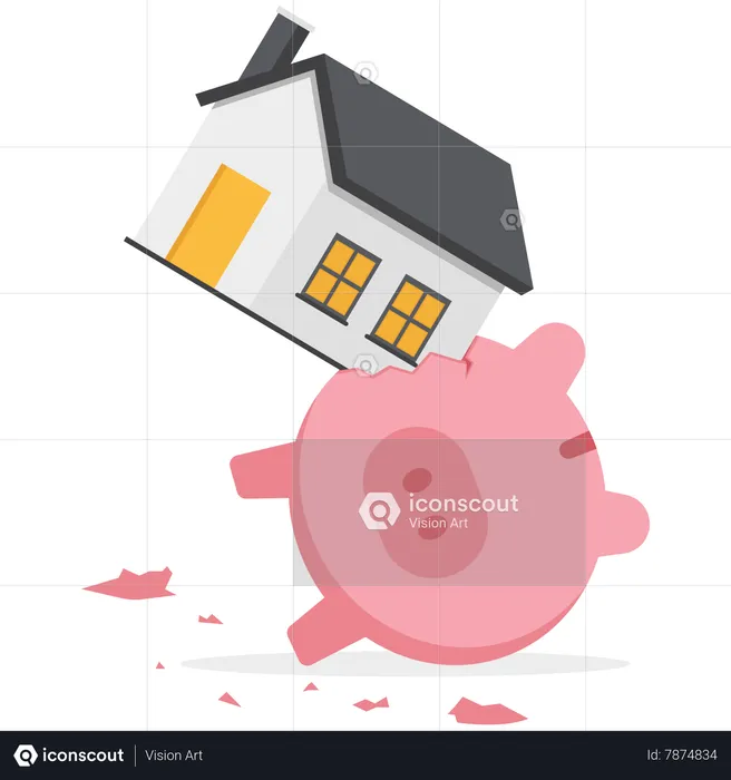 Heavy house broke savings piggybank metaphor of too much payment and cost  Illustration