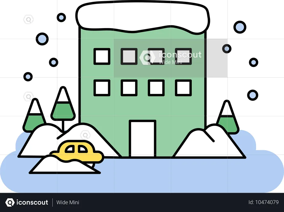 Heavy snowfall covering building  Illustration