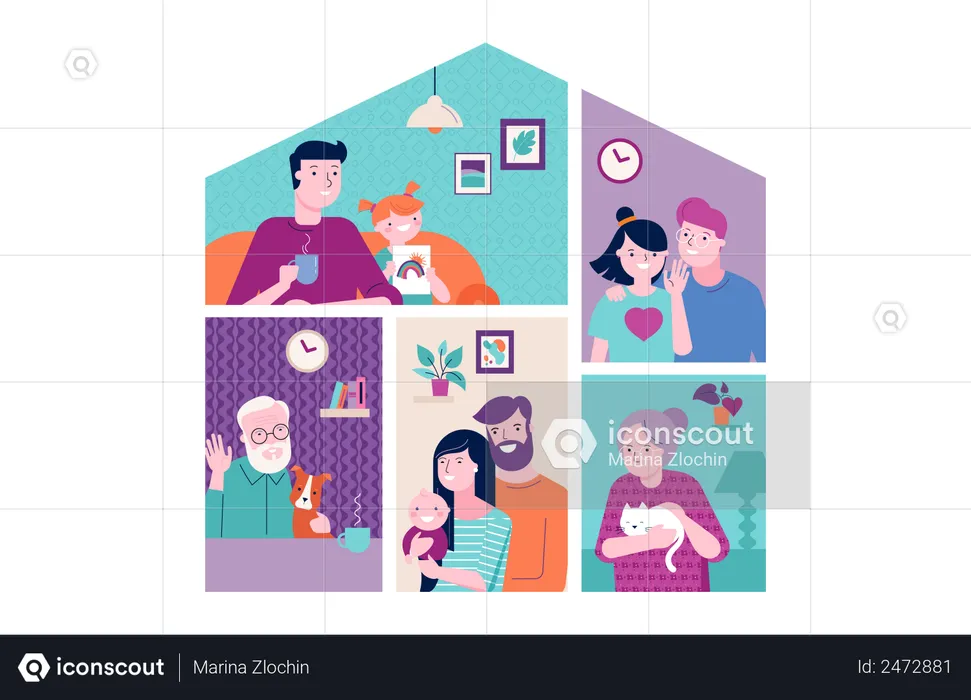 Familie zu Hause unter Quarantäne  Illustration