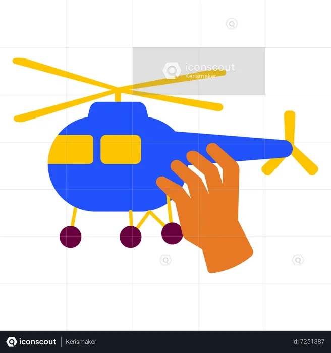 Mão segurando um helicóptero de brinquedo  Ilustração