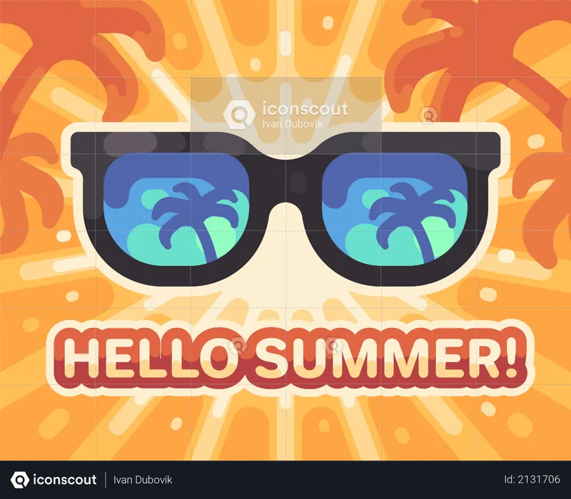 Hello summer! Colorful summer beach  Illustration