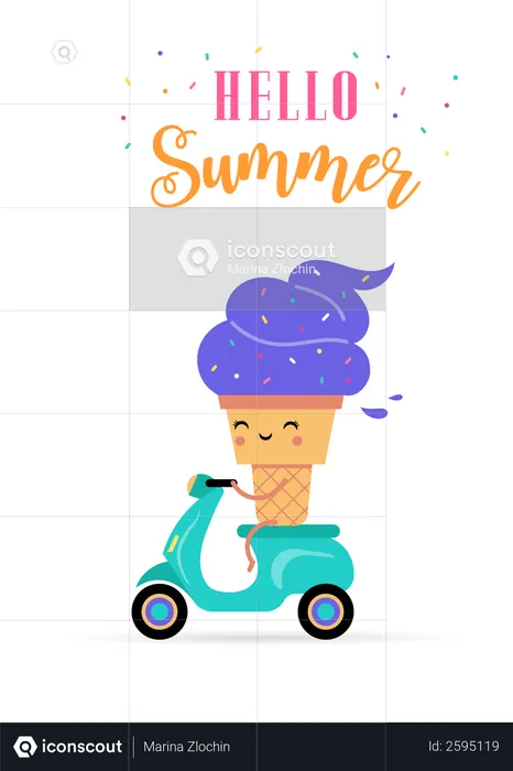 Hello Summer - Ice Cream Cone  Illustration