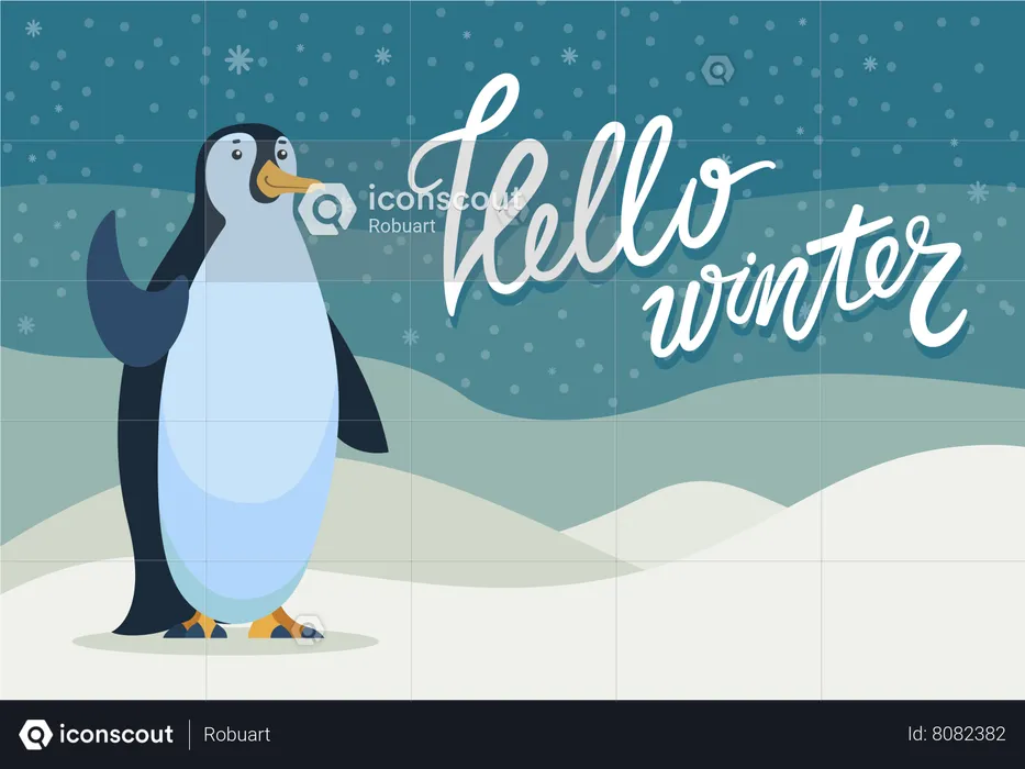 Hello Winter Penguin Greeting Card  Illustration